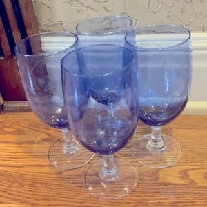 Goblets Wine Water Etched Blue Set 4